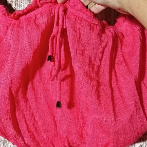 NEW Boho romantic cottage prairie lace embroidered gauzy crop pink large - Picture 5 of 11